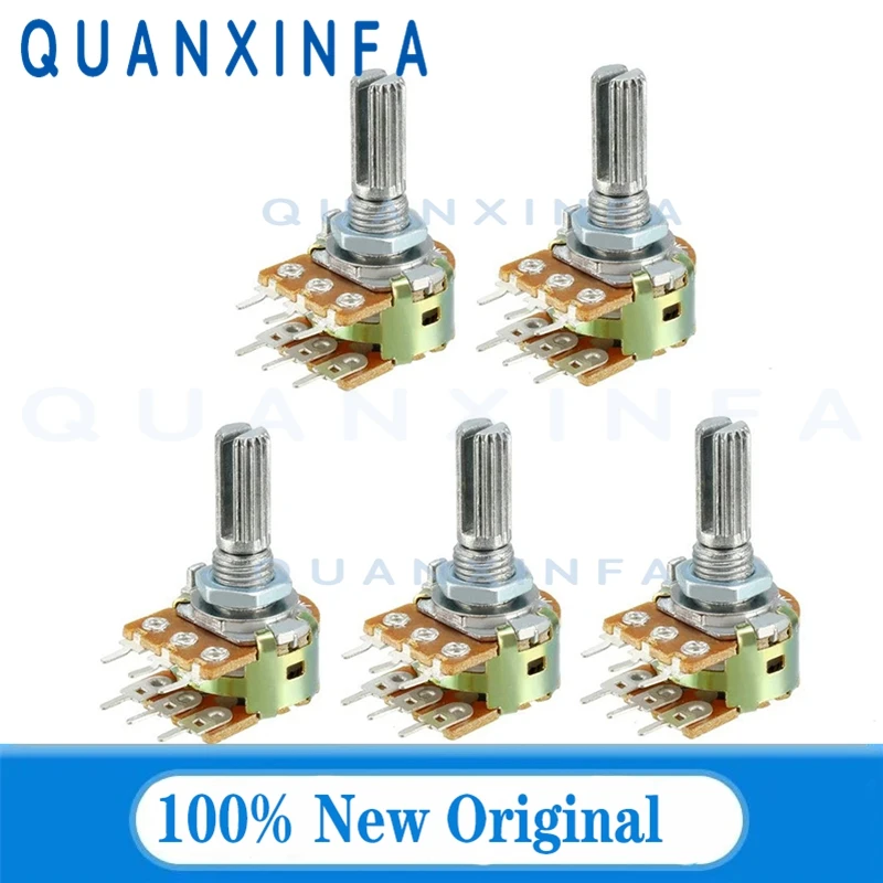 5Pcs WH148 Potentiometers 20mm Variable Dual Turn Taper Rotary Carbon Film Resistors B1K 2K 5K/10K/20K/50K/100K/250K/500K/1M Ohm