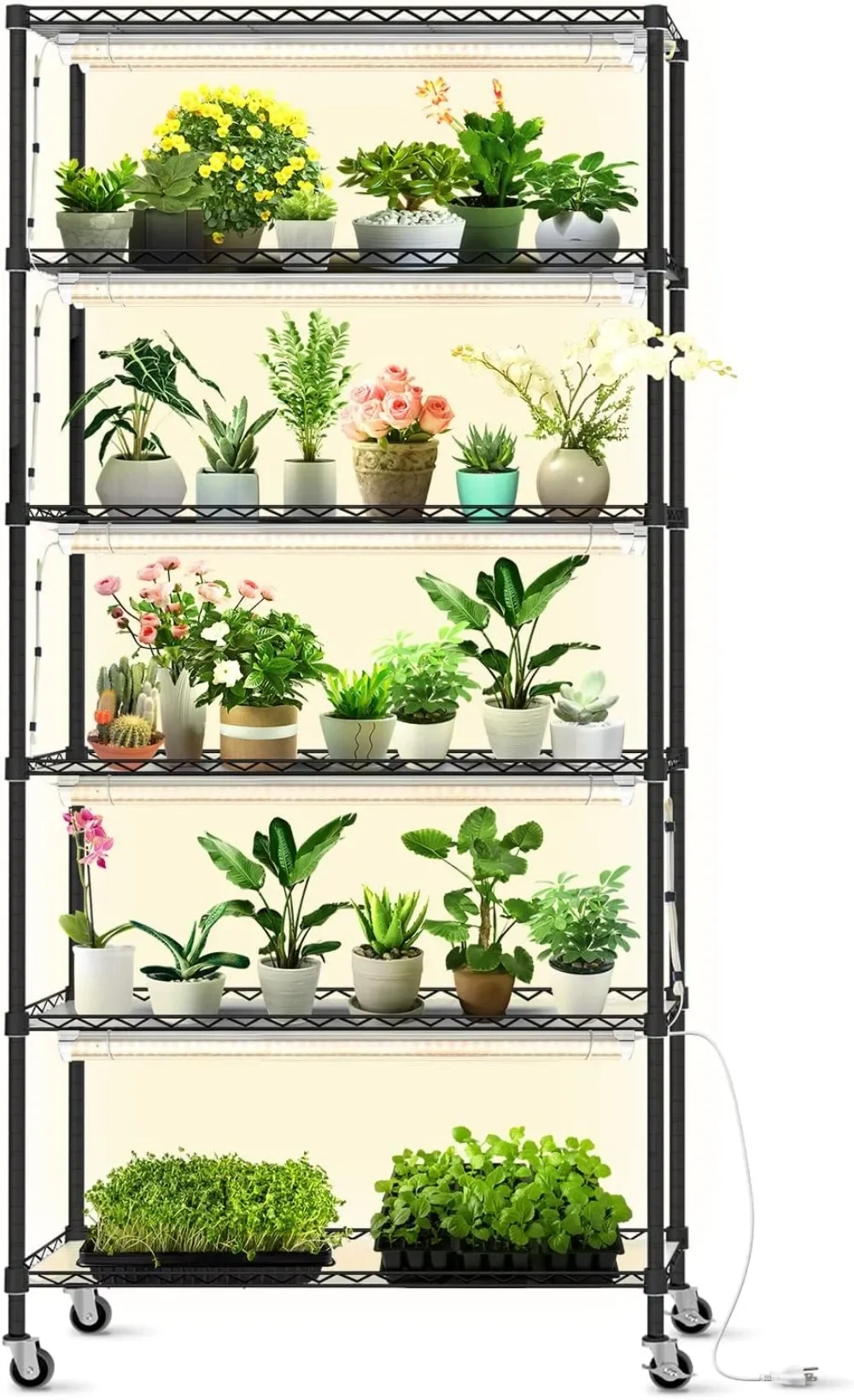 

DIY Plant Shelf with Grow Lights,Adjustable Rack and Wheels,8-Pack Full Spectrum Grow Lights for Seed Starting