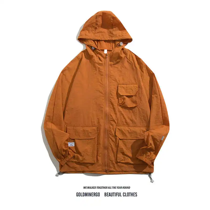 

Japanese Sle mat Pleated Multi-ket Men's Summer Thin Pure Color Outdoor Functional Workwear Hooded Jaet