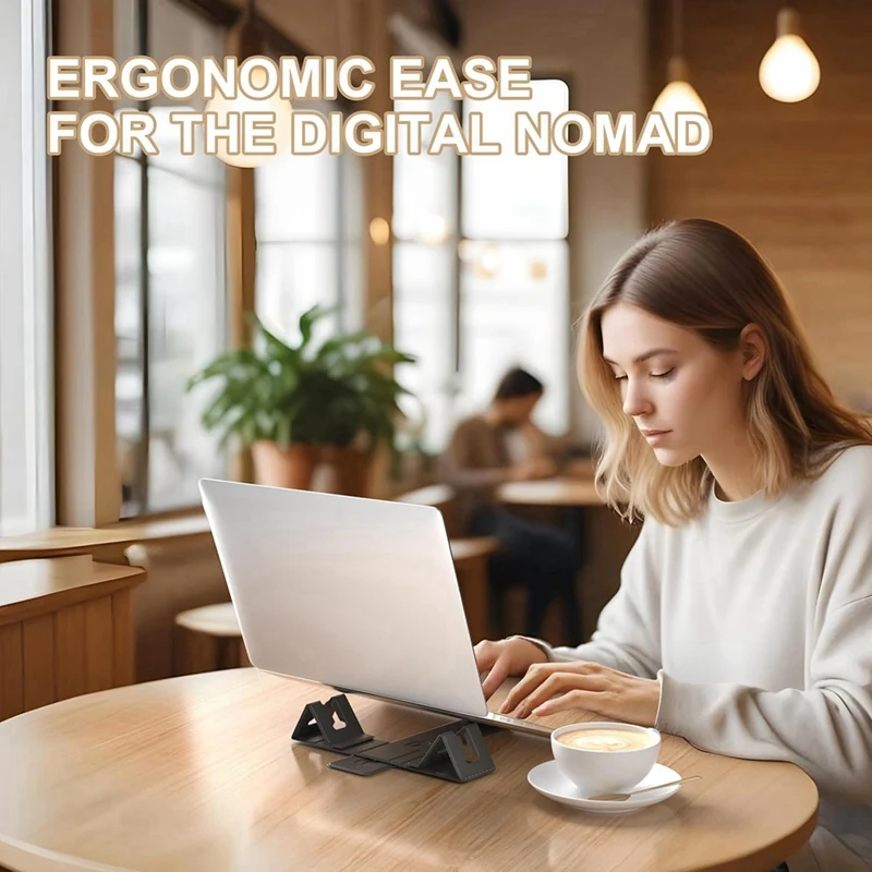 Magnetic Adjustable Travel Laptop Stand for Digital Nomads and Business Travelers. Compact, Foldable, for Desk Use-ABHG