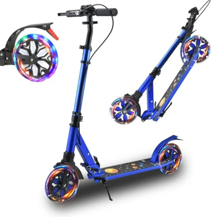 

Самокат для подростков и взрослых со светодиодными 8-дюймовыми большими колесами, складной, спортивный, с подножкой, 4 регулировки высоты