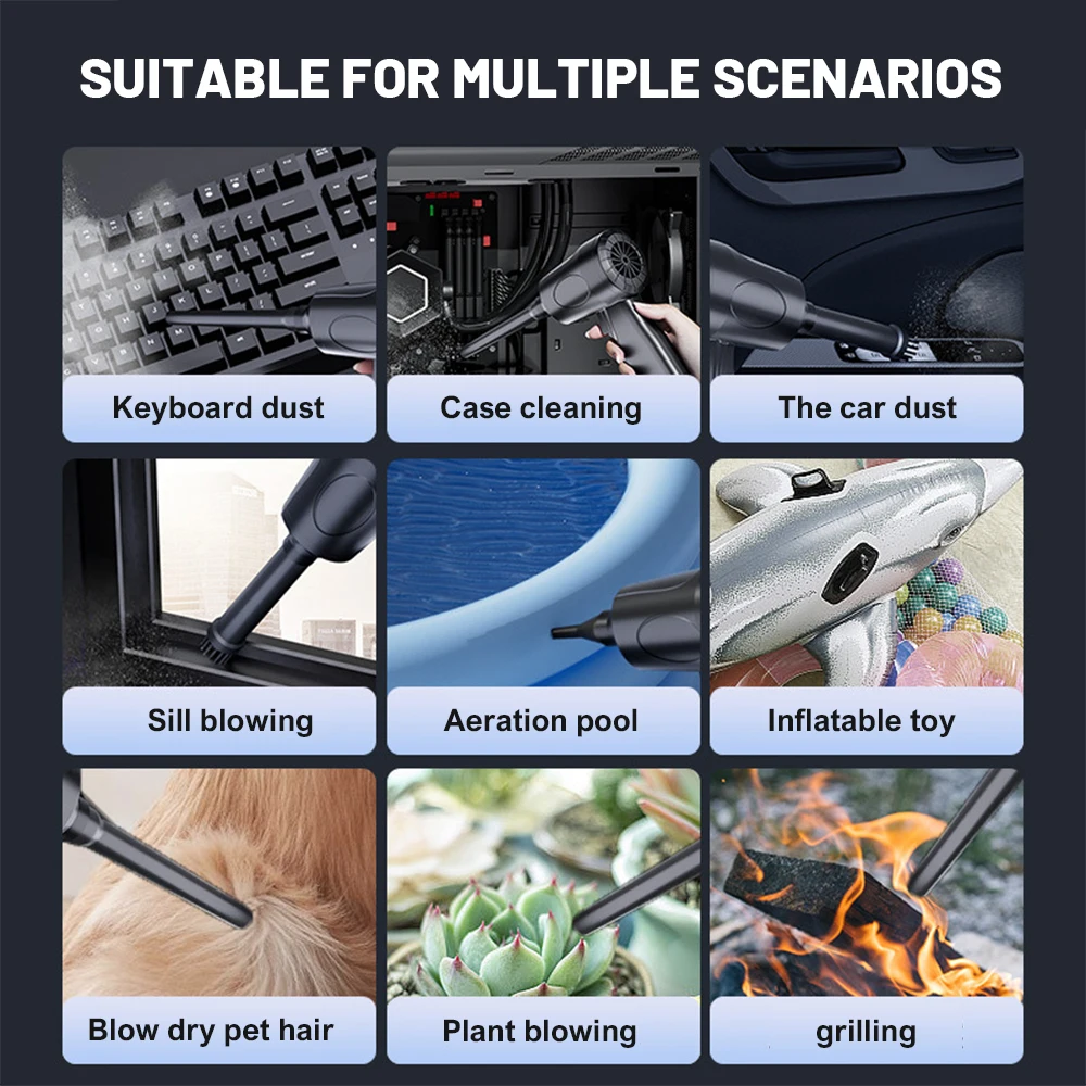 Wireless Air Compressor 3 Speed Adjustable High Speed Air Gun Vacuum Cleaner Metal Motor Turbo Jet Fan Machine Box Dust Clearing