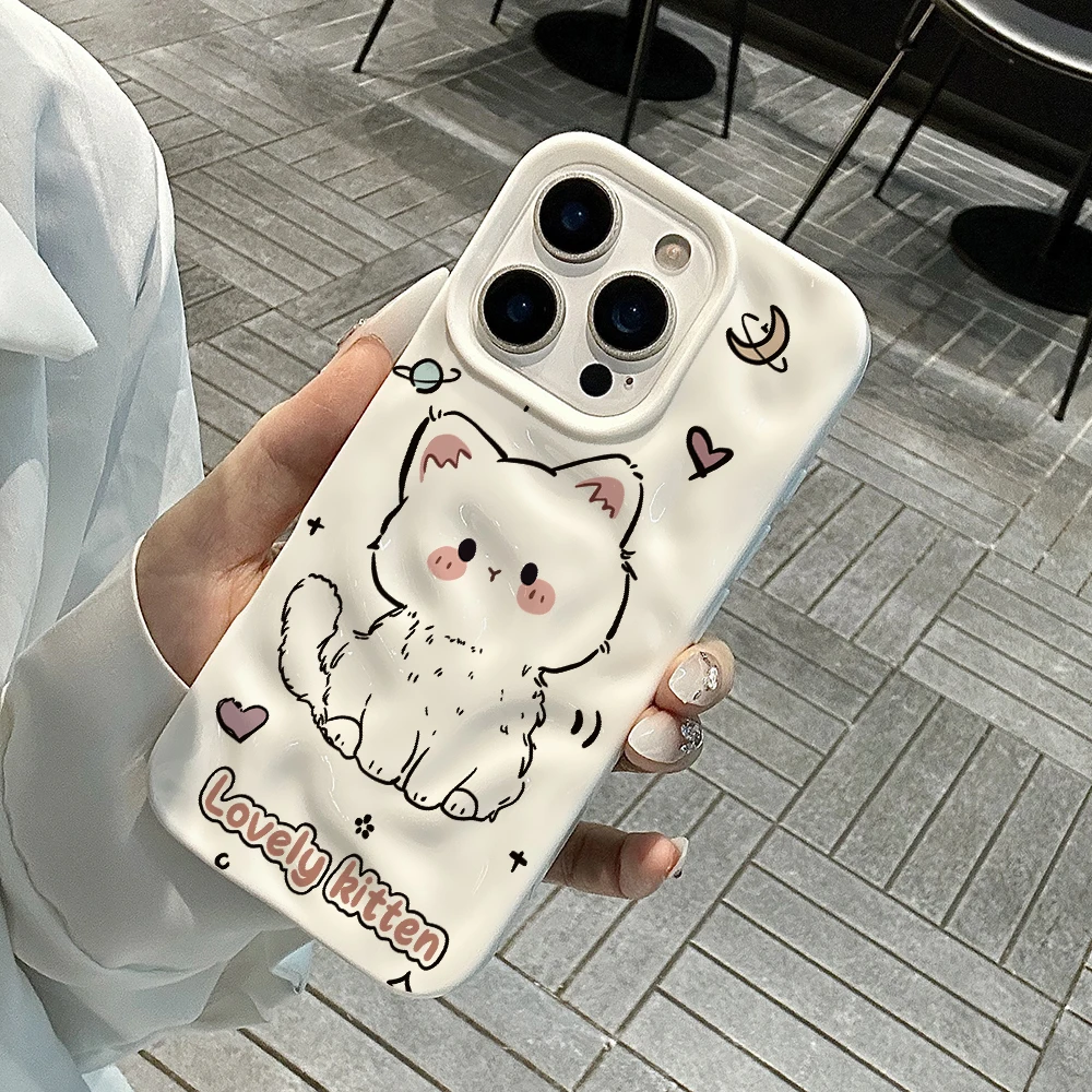 Niedliches Kätzchen-Design Weiche Silikon-Handyhülle für iPhone 17 16 15 14 13 12 11 Pro Max 14 Plus 17Air Falten-Wellen-Design – Detail 4