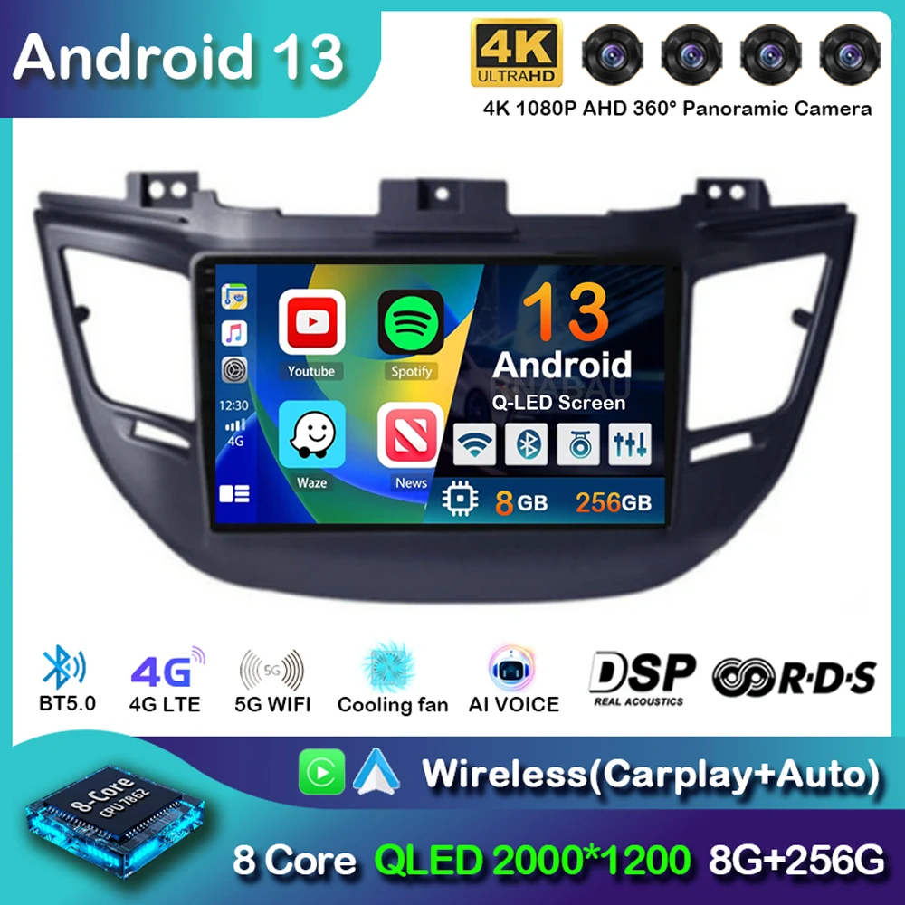 

Автомобильный радиоприемник Carplay DSP на Android 13 для Hyundai Tucson IX35 3 2015 2016 2017 2018 мультимедийный видеоплеер навигация GPS головное устройство