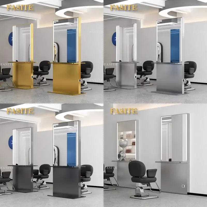 For Hair Barber Shop Wall Mounted Double Sided Floor to Ceiling Mirror Table Furniture for Hair Cutting Perm Dyeing