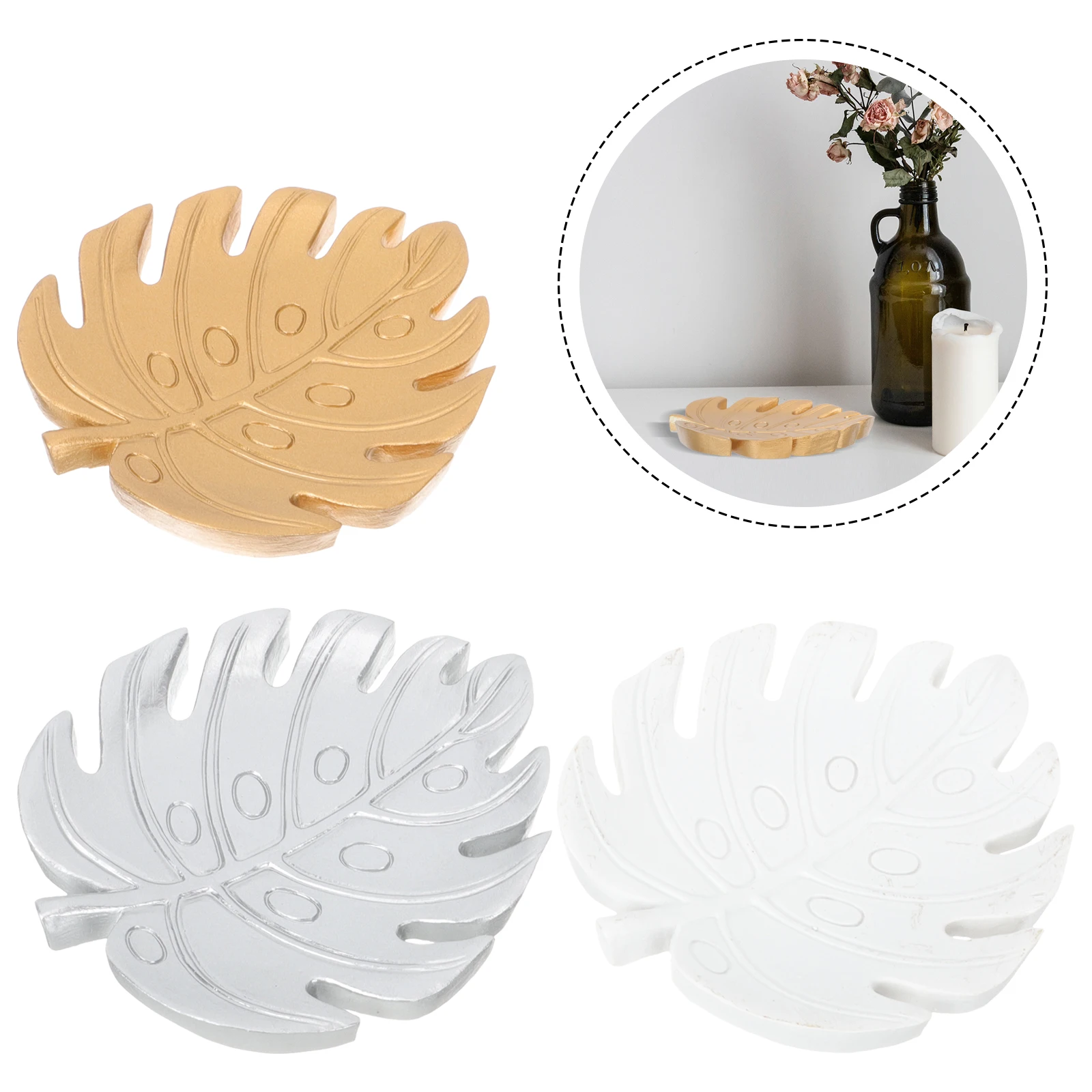 

3pcs Leaf Sundries Storage Plate Resin Plate Decorative Dish Jewelry Storage Tray Holder Necklace Key ganizer Sundries