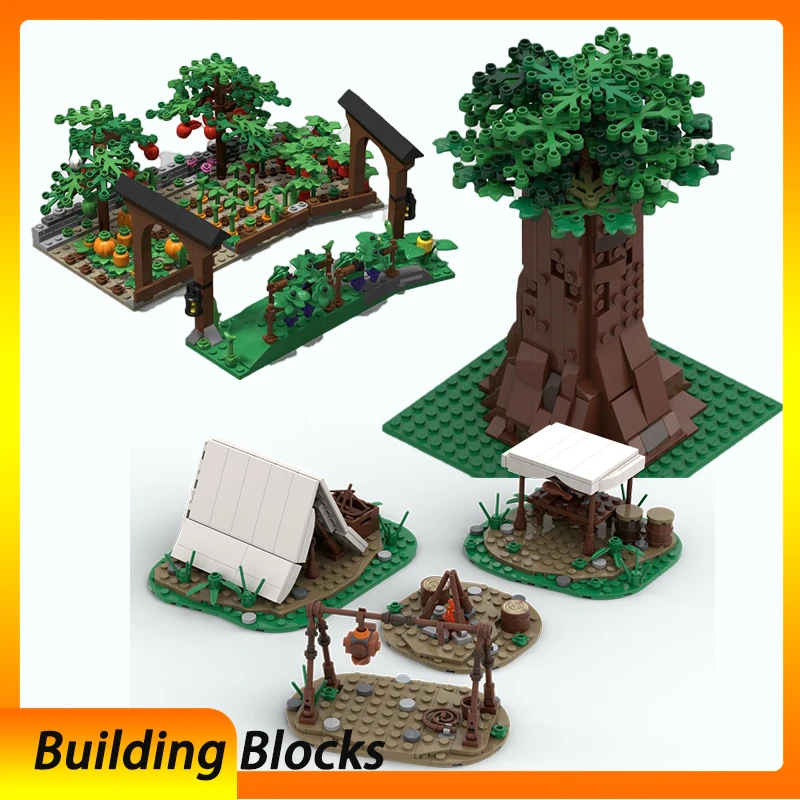 

Spot MOC-169830 medieval camp tent modular model building blocks 130261 farmhouse vegetable plot 114311 big tree small particles