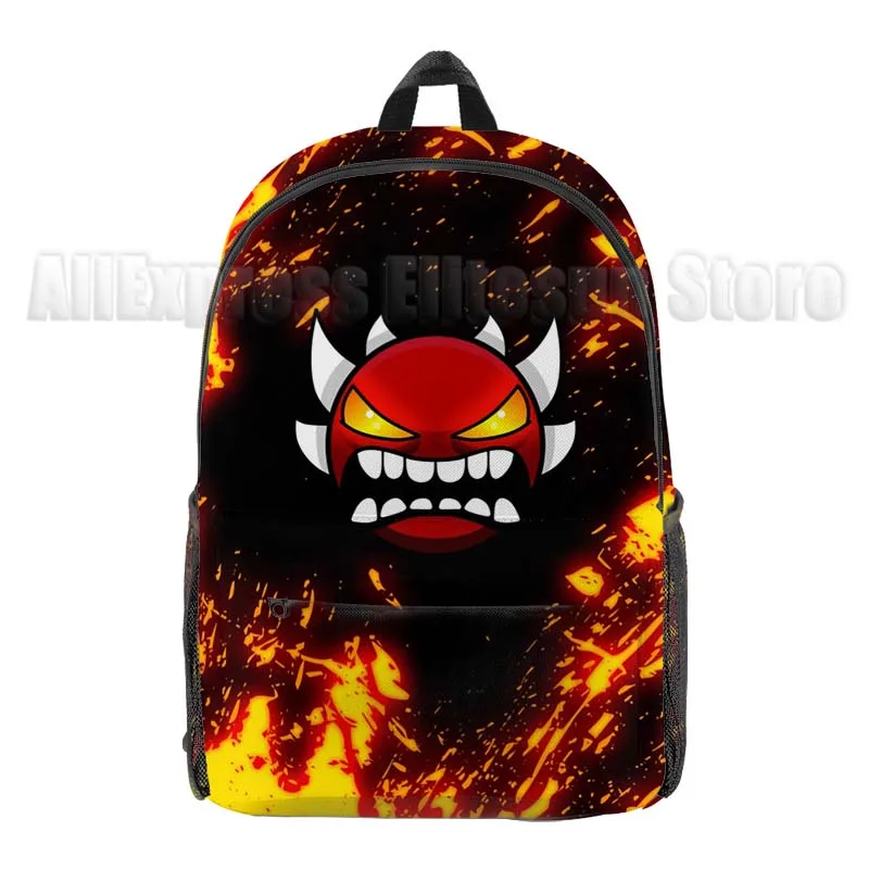 Children Angry Geometry Dash 3D Print Backpacks Students Anime Game School Bags Boys Girls Cartoon Bookbags Kids Knapsacks Gifts