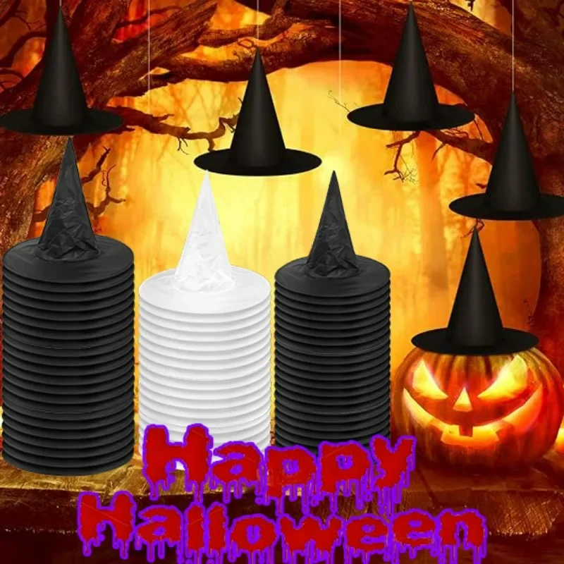 Halloween Black White Wizard Hat Magician Pointed Cap Universal Sturdy Witch Hat Festival Costume Activity Supplies Cosplay Prop