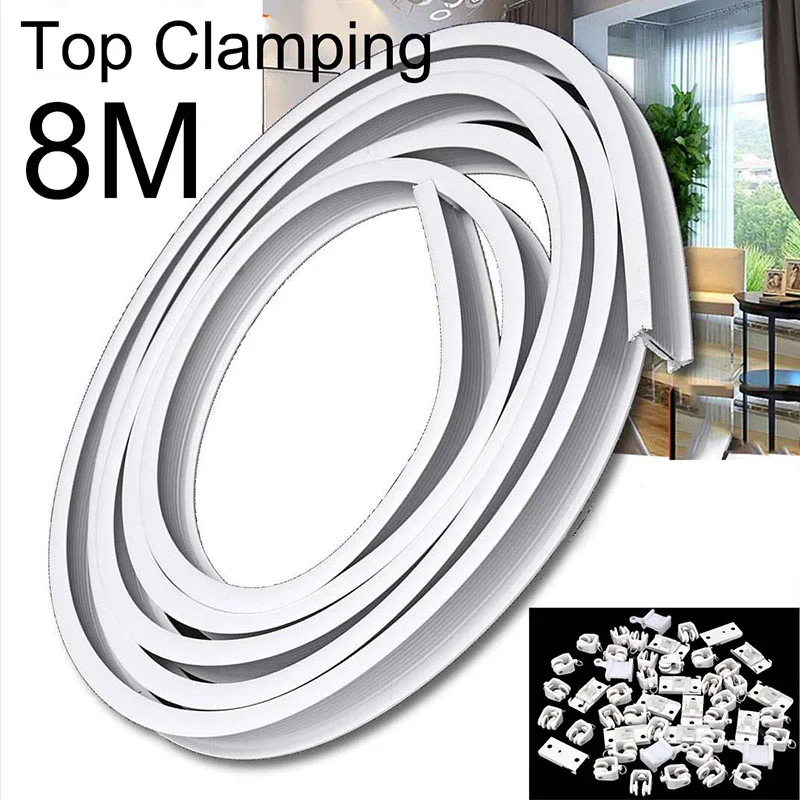 8 Meter Top Clamping Curtain Pole Kit Flexible Cuttable Bendable Curtain Track Rail Curved Straight Windows Track Accessories B3