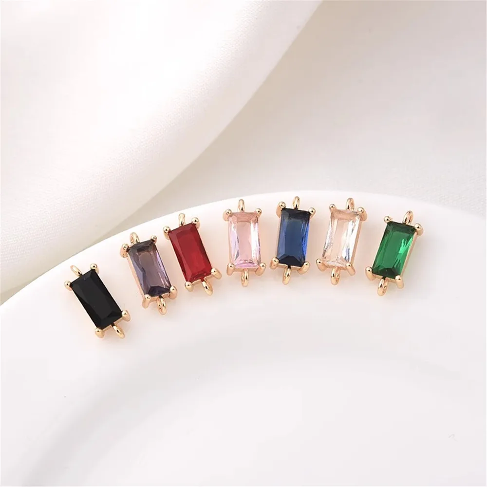 

14K Micro-inset Color Rectangular Zircon Double Ring Pendant Handmade Diy Bracelet Accessories Earrings Tassel Connection Pendan