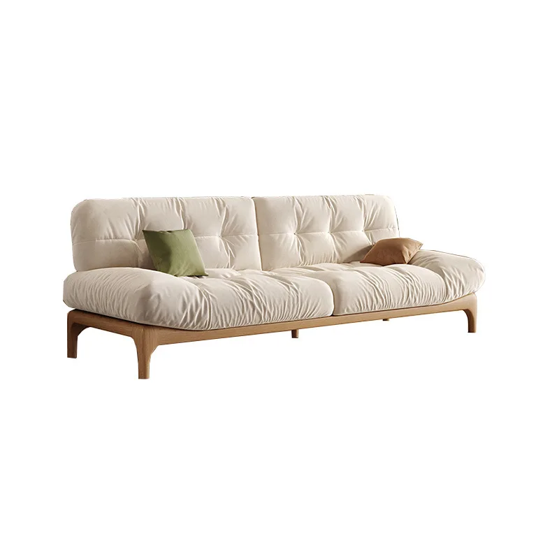 Solid wood cloud sofa, small apartment in the living room, modern simple removable and washable technology cloth ins cream