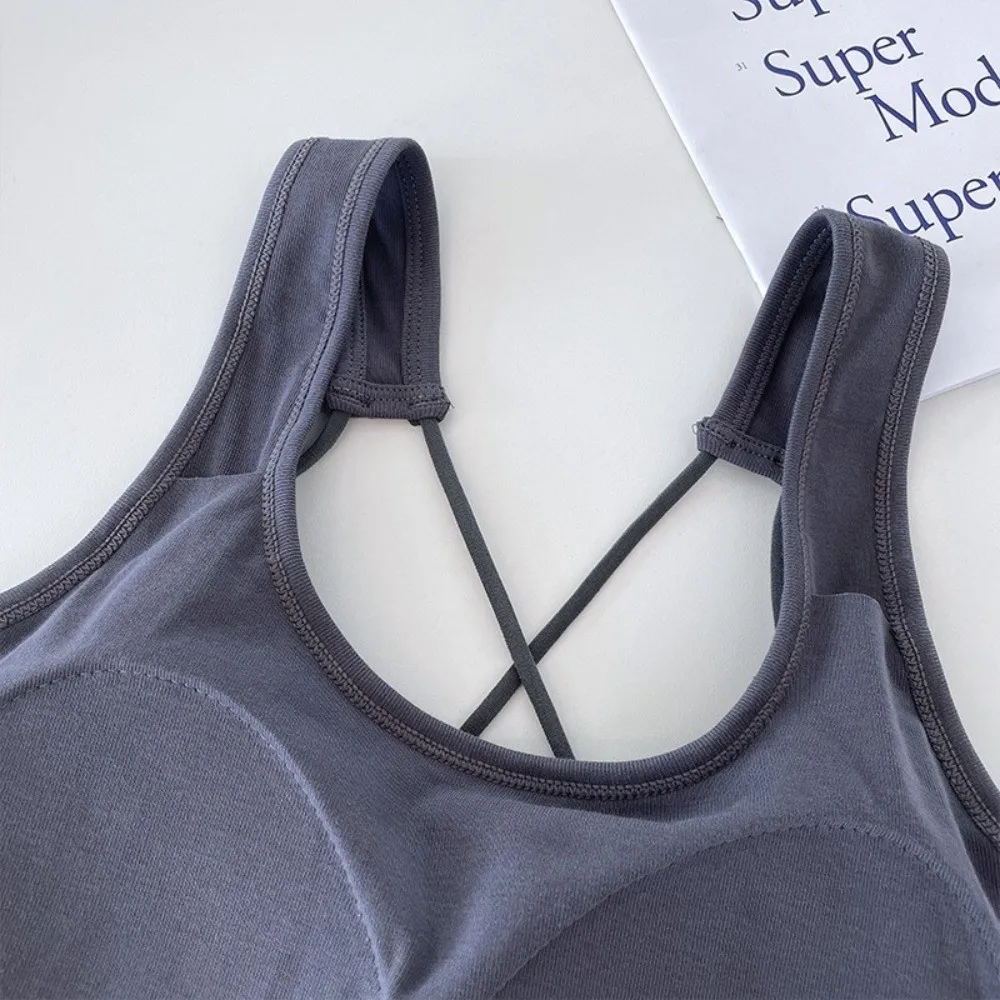 Sleeveless U Neck Built-in Bra Tank Tops Ribbed Built-in Bra Ribbed Cami Vest Backless Crop Slim Fit Camisole Daily Outfit