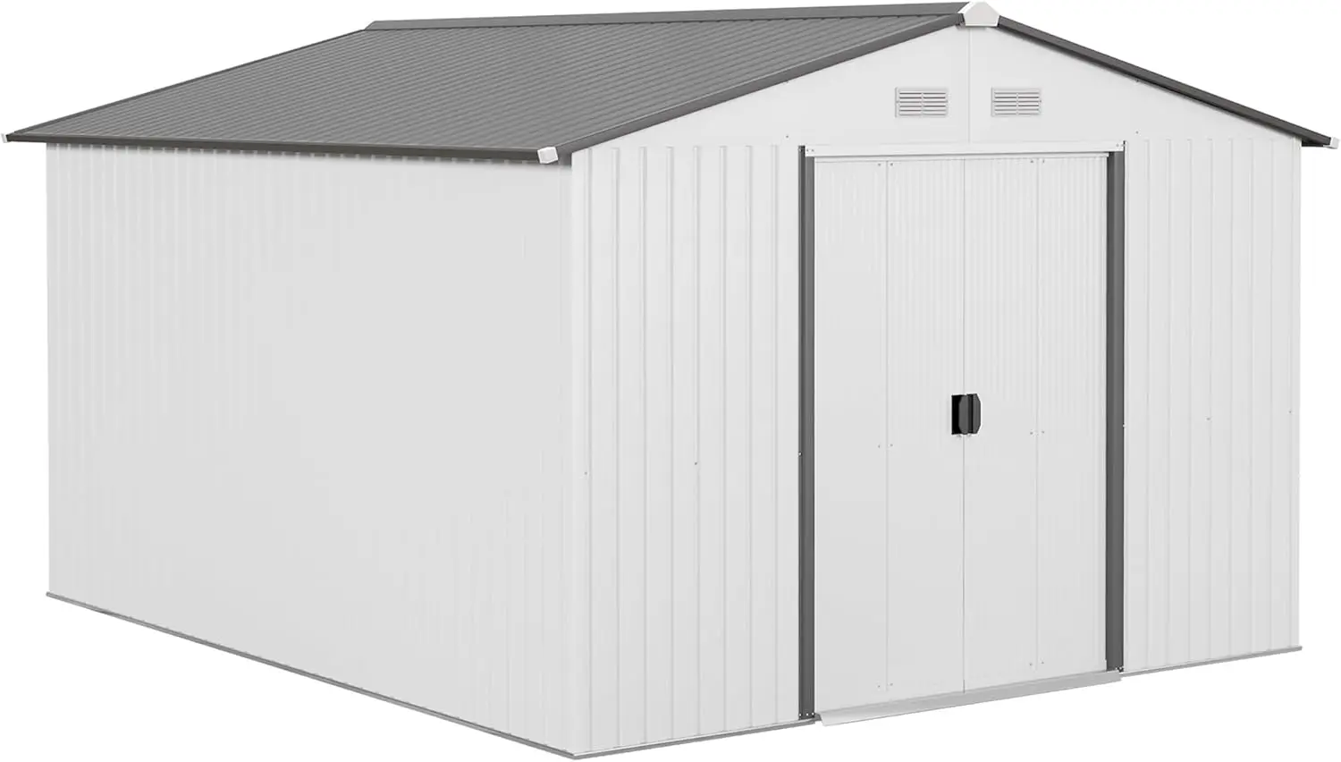 11' X 9' Outdoor Storage Shed Garden Tool Metal Shed with Foundation Kit Double Lockable Door Patio Lawn Silver