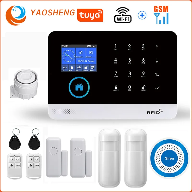 WiFi GSM Wireless Smart Home Burglar Security Alarm System With Outdoor/Indoor Strobe Siren Smart Life TUYA APP Remote Control