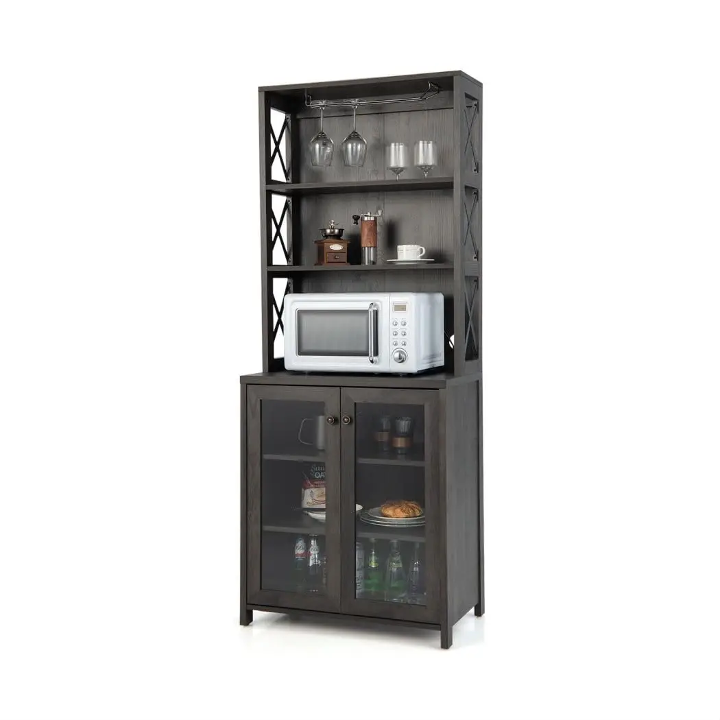 Kitchen Cupboard Storage Sideboard Adjustable Shelf Glass Holder Tempered Door Anti-toppling Freestanding Pantry, Customized