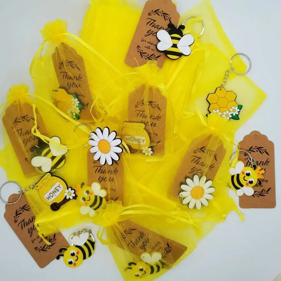 1/5/10/20/50/100pcs Gift for Her/Him: Party Gift Set with 36 Cartoon Bee Keychains, Including 12 Plush Bee Keychains, 12 White O
