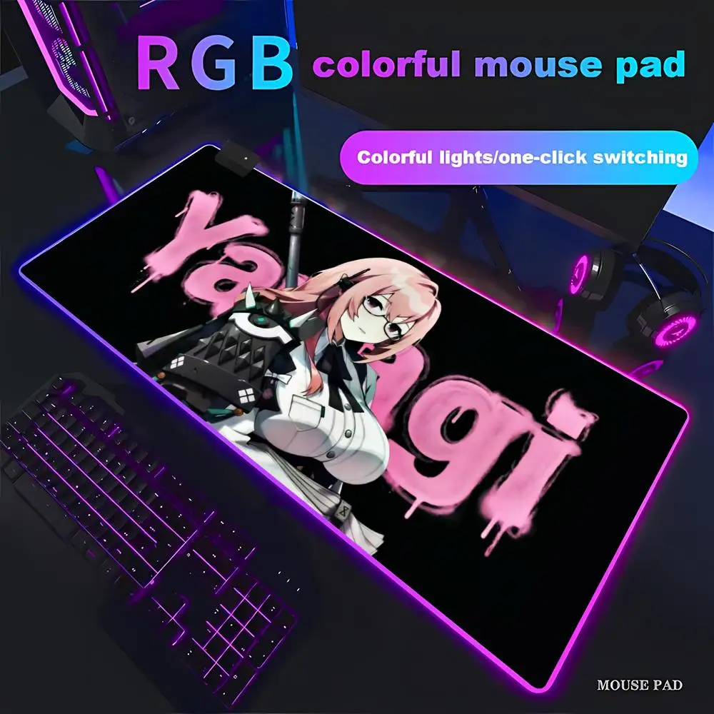 

HYBXAXC Anime Blonde Girl Mouse Pad Non-Slip Desk Mat Cyberpunk Style Print for Office Laptop RGB Gaming Pad HD Gamer LED Light