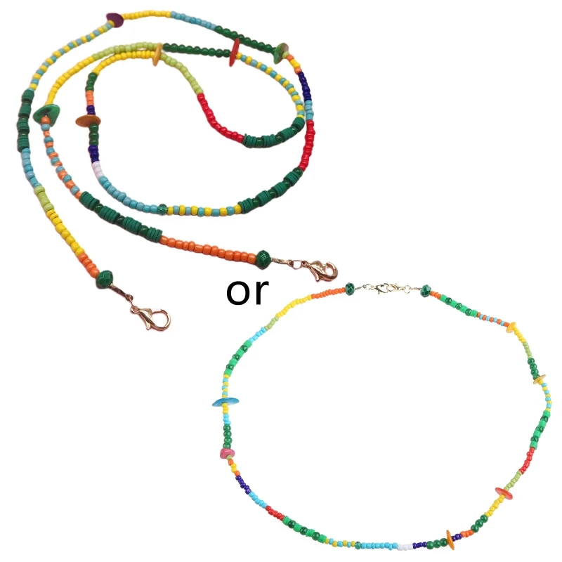 

Multicolor Jewelry Face Mask Holder Lanyard with Clips Beaded Necklace Strap Decorative Leash Eyeglass Chain Ear Cord