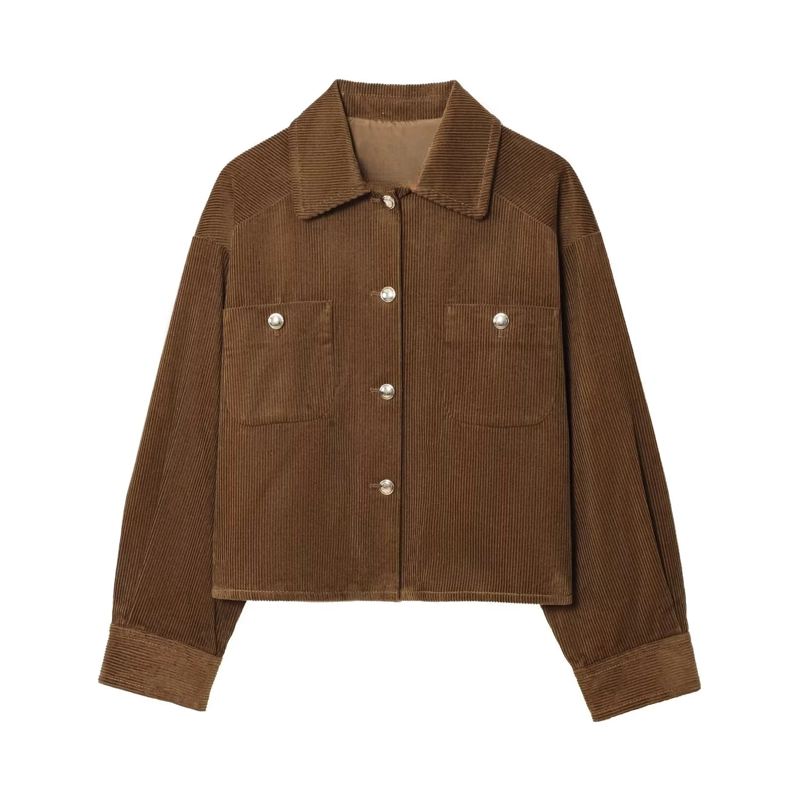 

MYST&ZA women's autumn new corduroy large silhouette lapel long sleeve pocket decoration casual fashion short jacket