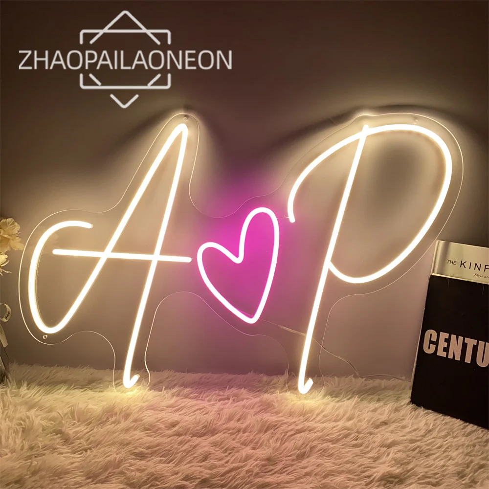 Custom Initials Heart LED Neon Sign Last Name Couple Name Night Light Bedroom Wedding Wall Art Decor Personalized Gifts LED Lamp