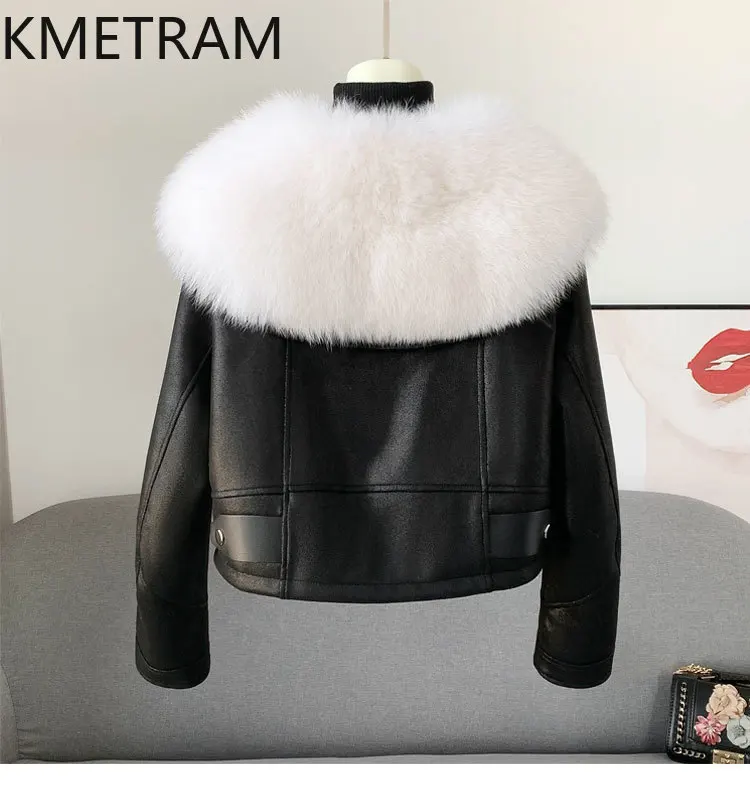 KMETRAM 100% Natural Fox Fur Collar Discount Coat for Casual Style Fashion Short Winter Coat for Women 2025 Winter manteau femme