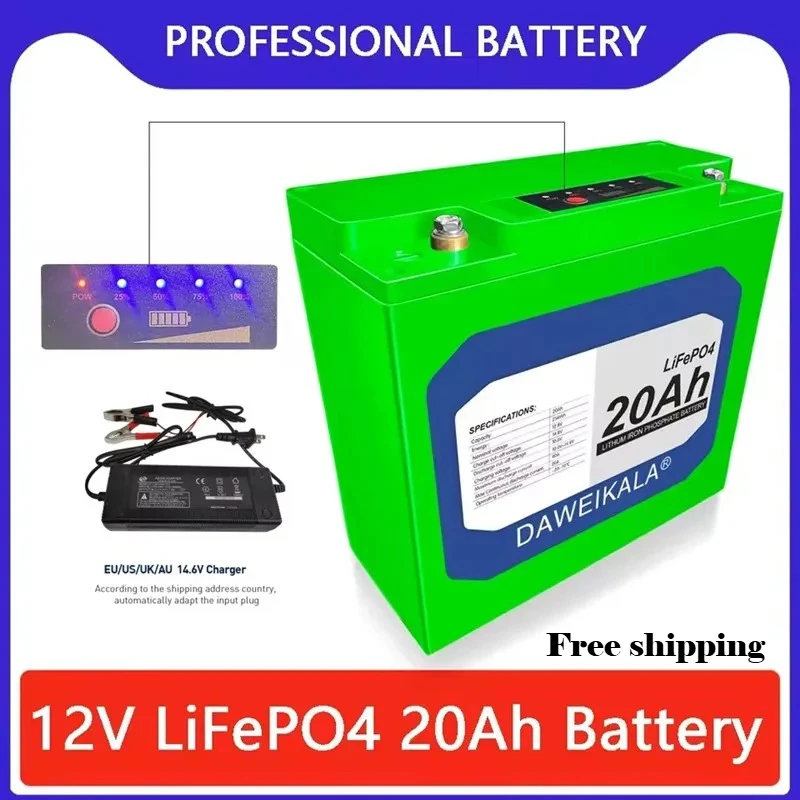 

LiFePO4 12V 20Ah Battery With 30A BMS Deep Cycle For Power Wheels Fish Finder Lighting Supply Lithium Battery Power display