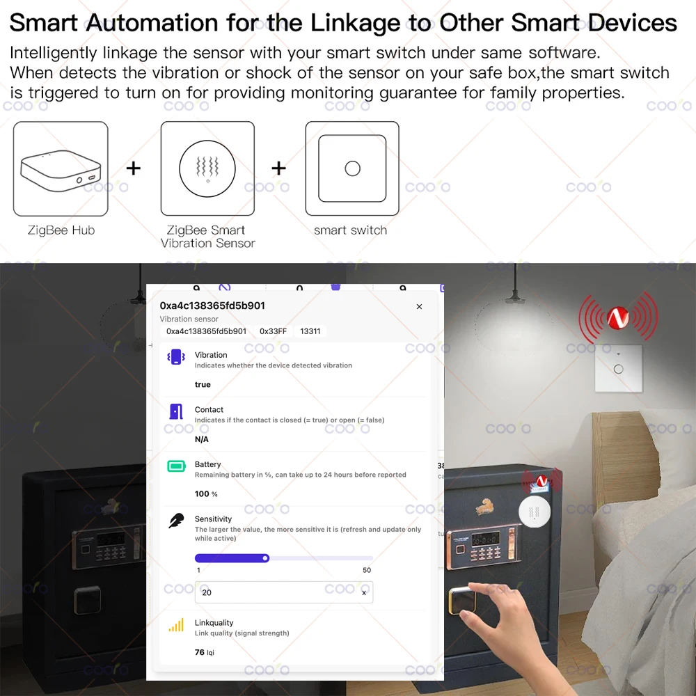 ZigBee 3.0 Vibration Sensor Real Time Door Window Tilt Alarm Home Security Protection work with Home Assistant Zigbee2MQTT