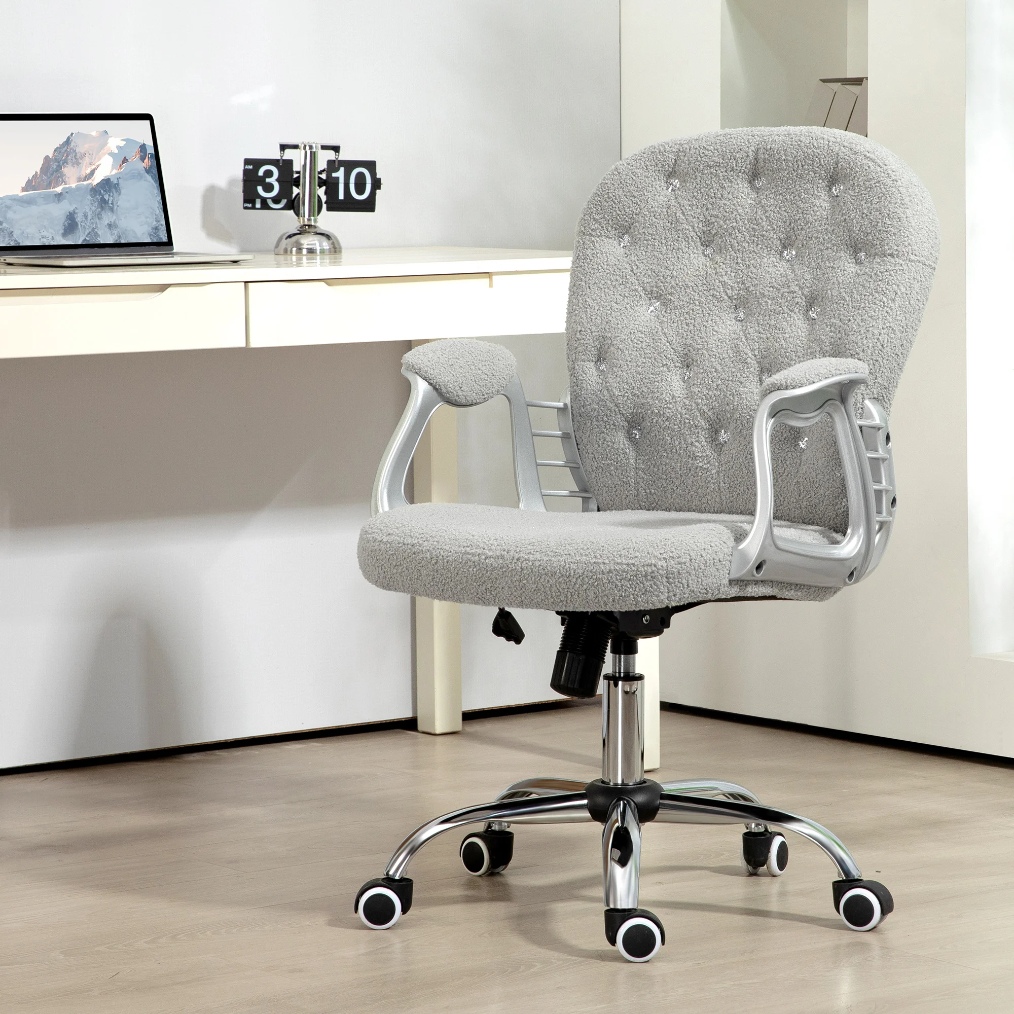 

Vanity Office Chair Tufted Backrest Swivel Rolling Height Adjustable, Gray