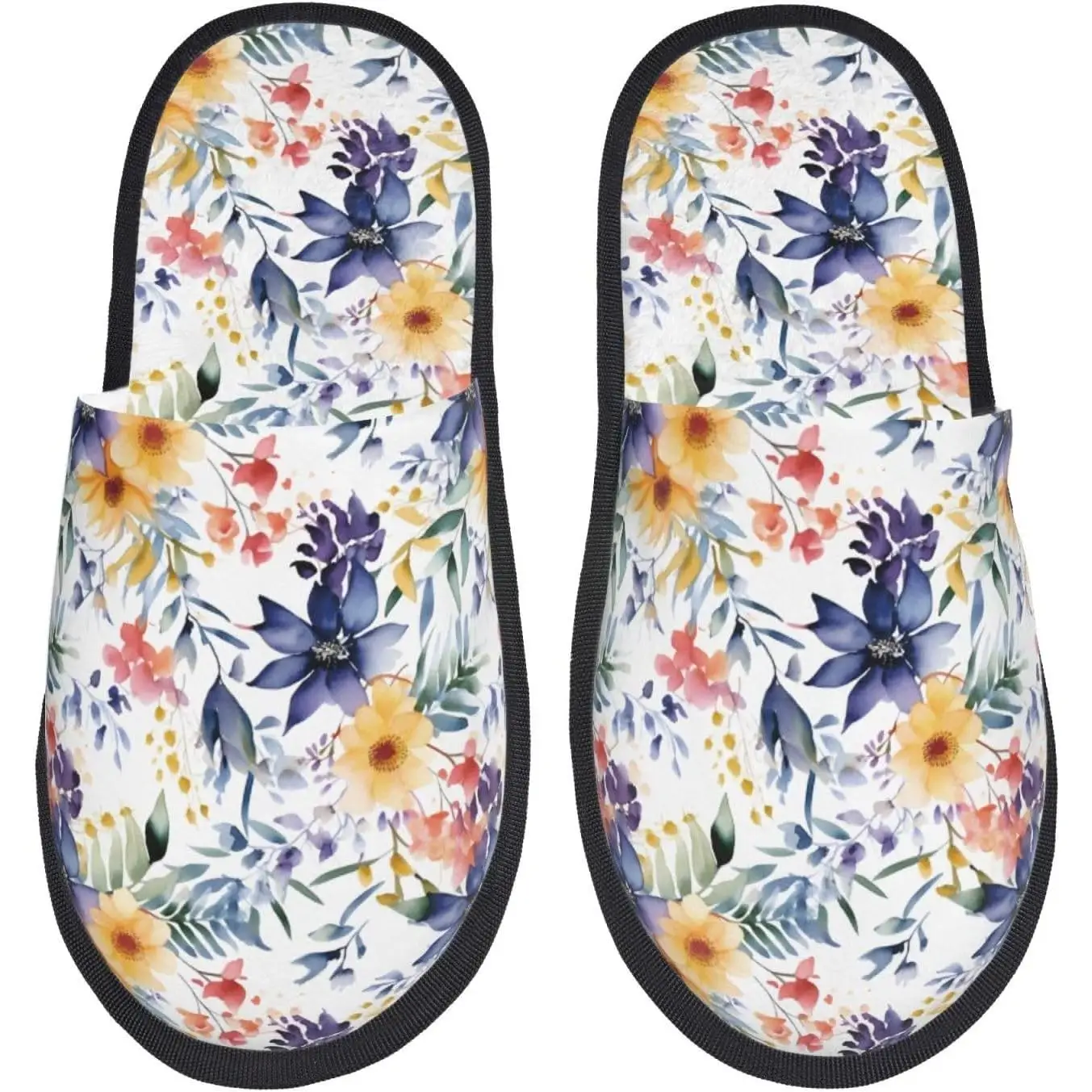 

Lilies Flowers Print Women'S Fuzzy Slip On Indoor Outdoor Winter House Slippers Guest Slippers for Bedroom Women