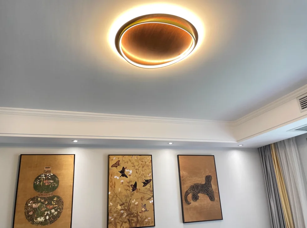 Nordic Solid Wood Bedroom Living Room Ceiling Light Creative Circular LED Walnut Wood Dining Room Balcony Minimalist Aisle Light