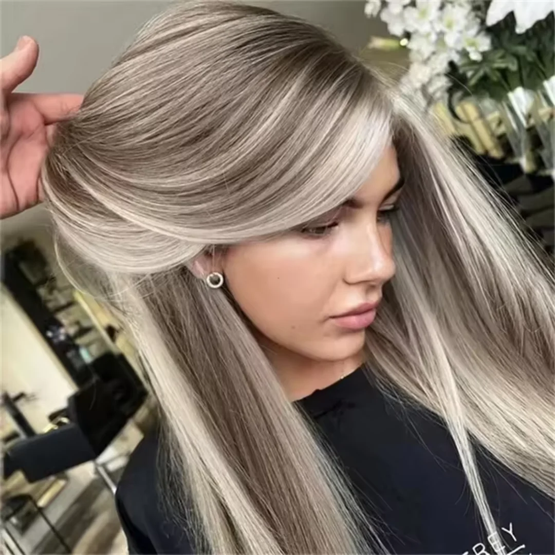 24Inch Pre-Plucked Highlight Blond Wave with Bangs Natural HD Lace Wig for Women Transparent Lace Frontal Versatile Hair Wig