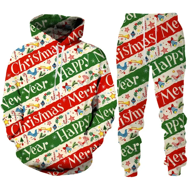 Funny Santa Claus 3D Print Tracksuit Set Man Woman Hoodie 2pcs Set Fashion Oversized Casual Christmas Party Couple Clothes