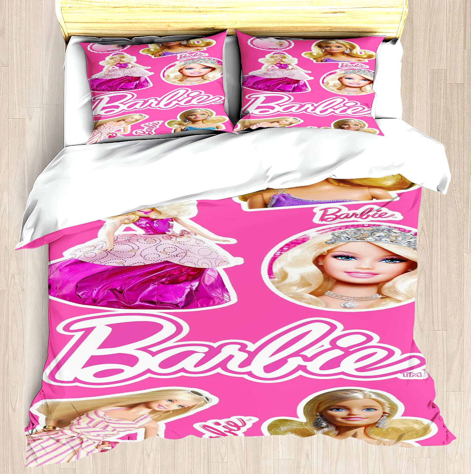 

MINISO-Printed Barbie Girls Set for Girls Disney Co-branded Full Pink Modern Duvet Cover 2 Piece Bedding Set