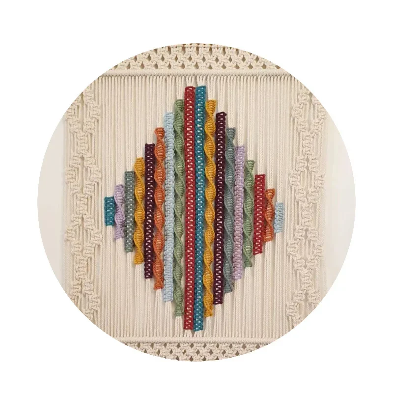 Nordic ethnic style hand-woven color gradual change new braided flat braided fringed tapestry stairs side wall pendant
