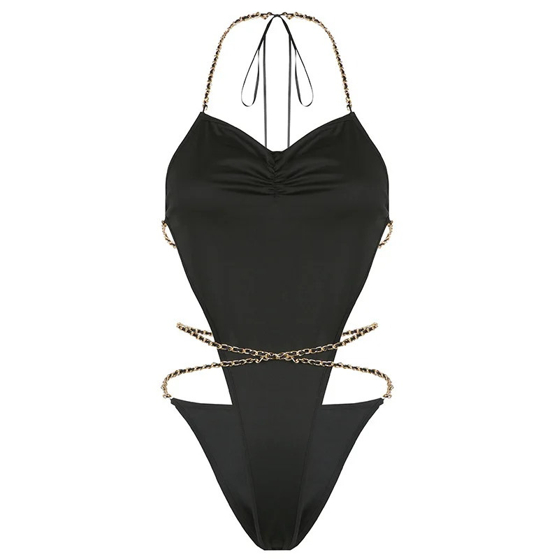 Único é o mesmo estilo que Song Zhiya in Shell, 2022 Song Zhiya Swimwear Suit, Same Style Chain Jumpsuit, Black Overskirt