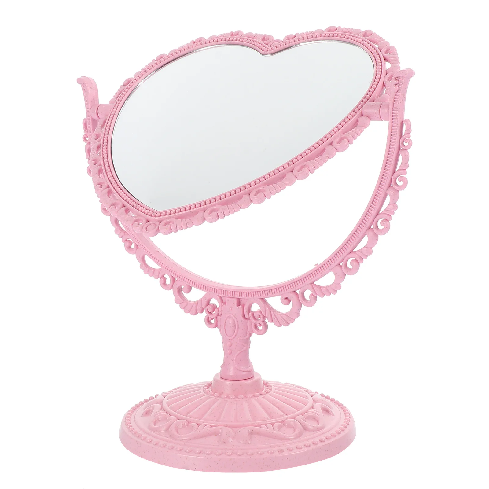 Specchio per trucco vintage bifacciale da 2 pezzi Specchio da tavolo creativo a forma di cuore Design elegante Base stabile Regalo perfetto per le ragazze