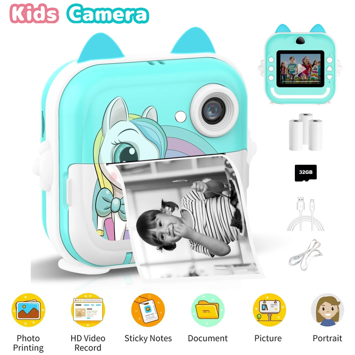 Children Mini Instant Inkless Print Camera 2.4