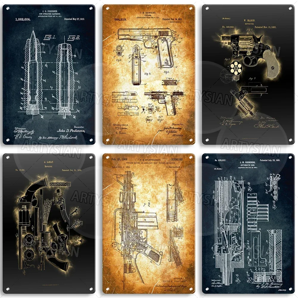 Gun Patent Metal Sign Sturtevant Rifle Handloser Military Bicycle Gatling Gun Pedersen Cartridge Browning C. Sharps Firearm