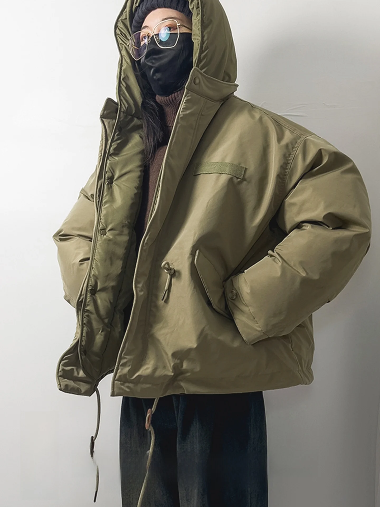 

Хлопковая куртка с капюшоном Oversize Thiened Jaet ex, теплая уличная рабочая одежда, пальто с рукавами, корейская версия, длинная застежка-молния све