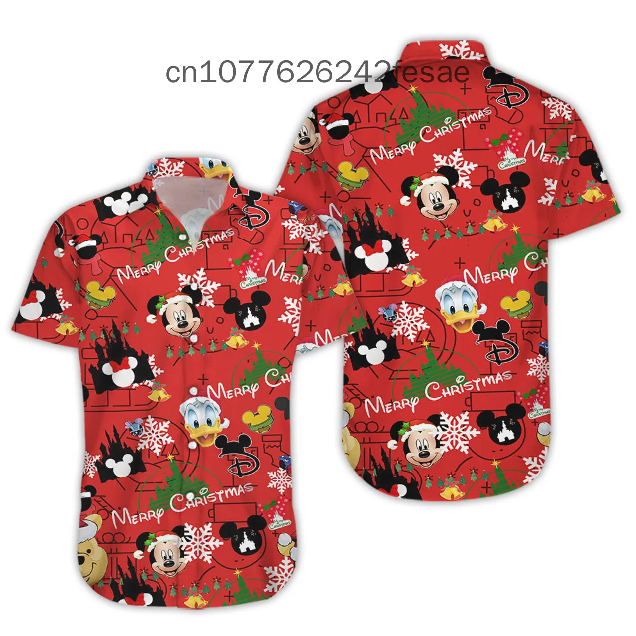 Mickey Mouse masculino e feminino Camisa havaiana de Natal, manga curta, de botões, Disney, casual, Praia, Crianças