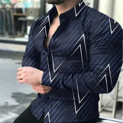 Geometric Pattern Men's Fashion Shirt Long Sleeve Slim Fit Trendy Casual Tops Men's Clothing Graffiti Streetwear Oversized S-5XL