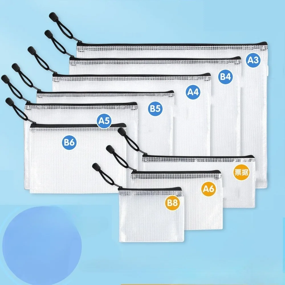 

Office Stationery Transparent Document Bag B8 Grid Zipper Bag Student Test Paper Storage Bag File Bag