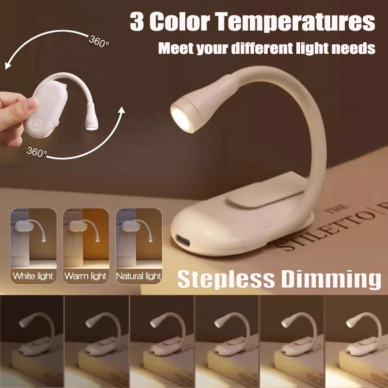 Portable Clip Night Light Mini Folder Book Light Eye Protection Study Desk Lamp Rechargeable For Travel Bedroom Reading Lighting