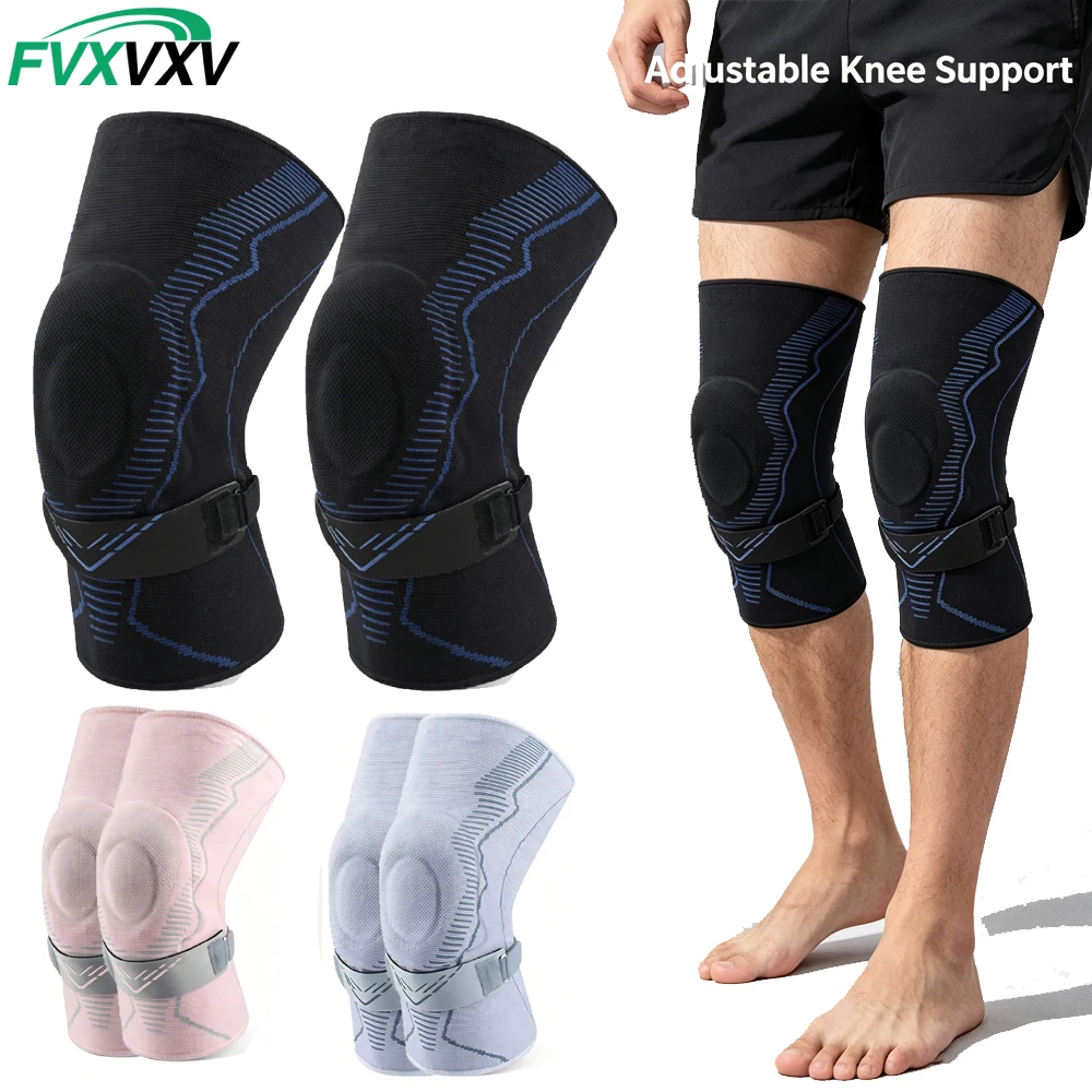 Patella Stabilizing Knee Compression Sleeve with Gel Cushion & Removable Strap, Shock-Absorbing Knee Support for Running Cycling