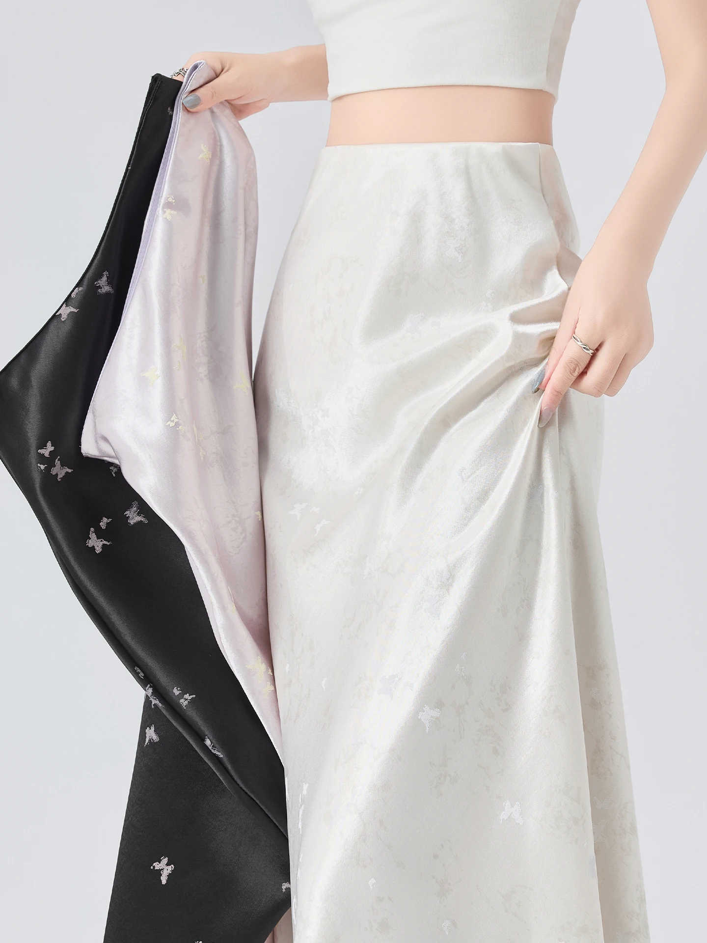 

Elegant Acetate Satin Print Skirt Women's Summer New Style A-Line Straight Long Skirt Bodycon Fish Tail Gown High Waist