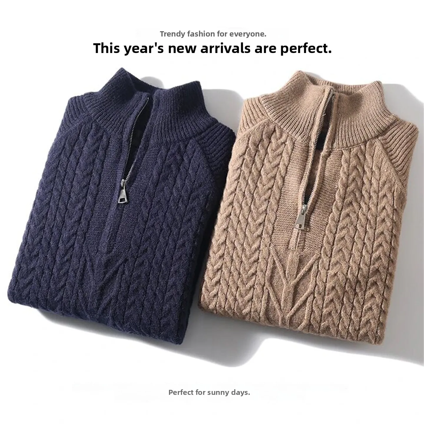 

Мужской вязаный свитер на молнии с высоким воротником для осени и зимы, теплый, модный, городской стиль, удлиненный рукав