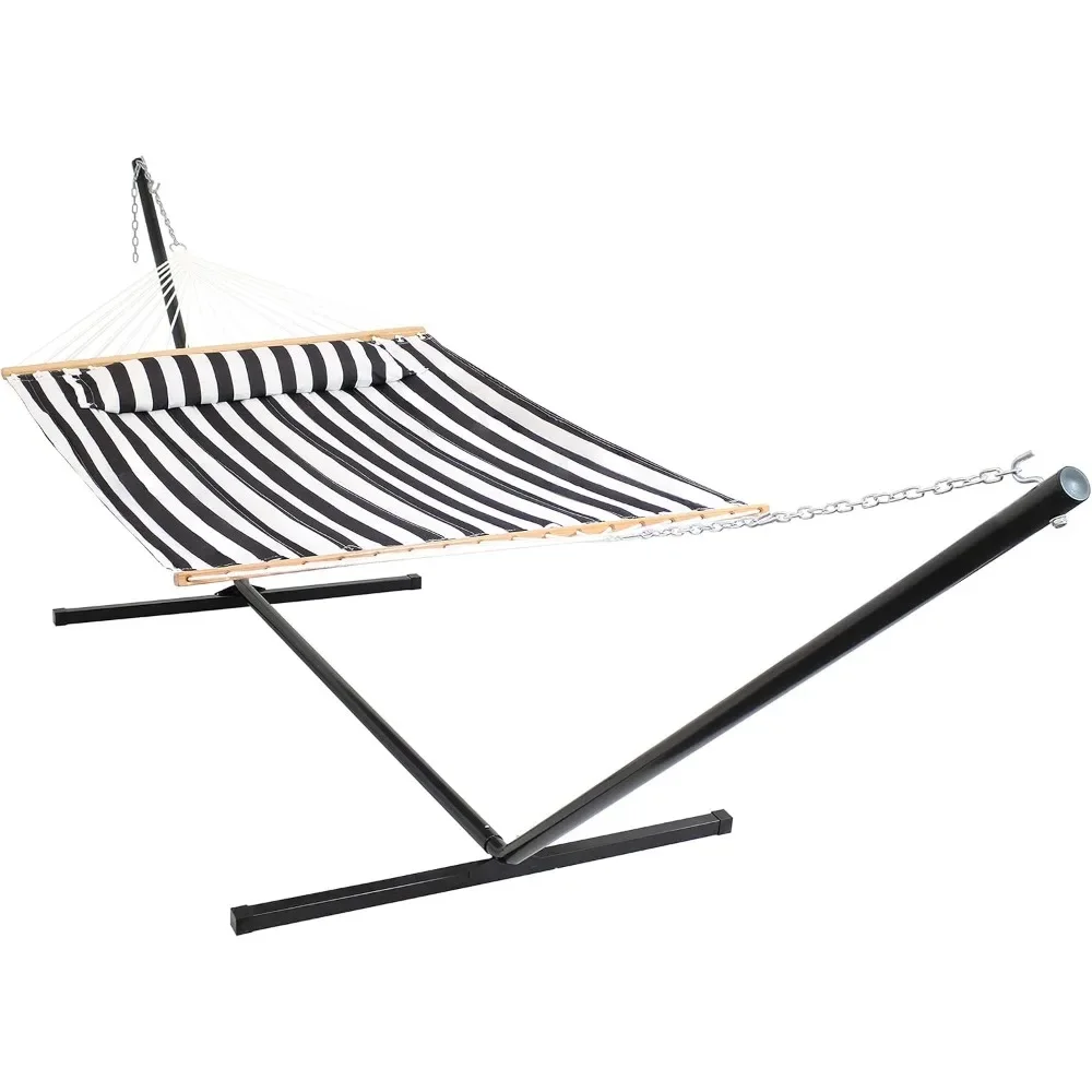

Quilted Double Hammock with 15-Foot Steel Stand - 400-Pound Weight Capacity - Black Stand