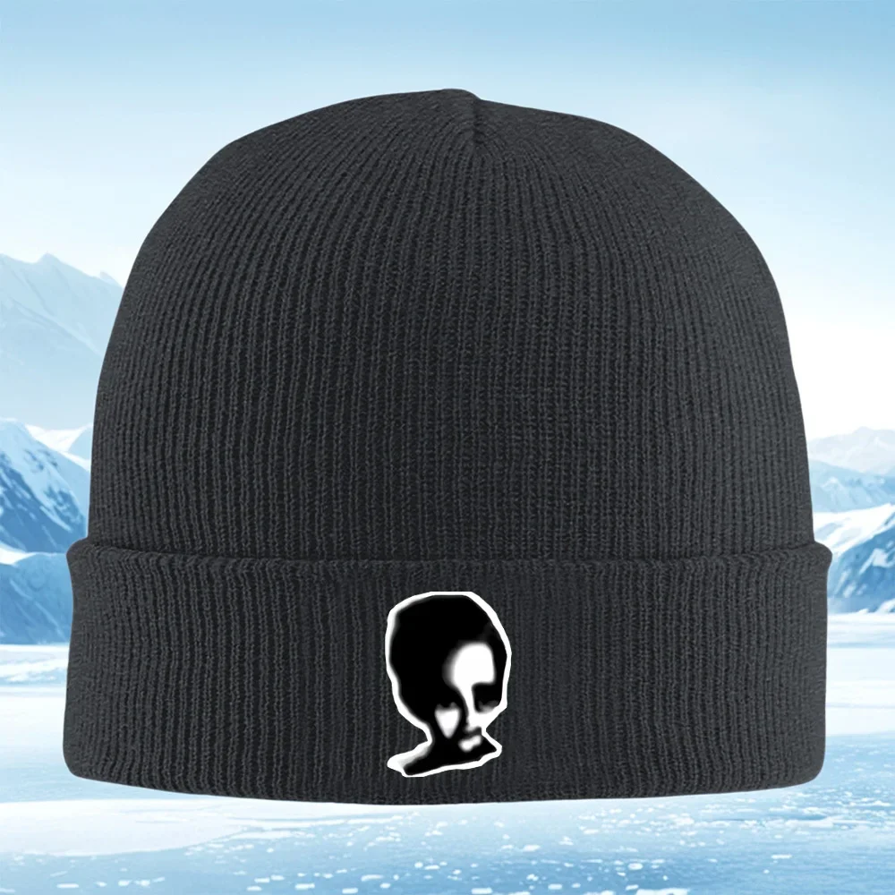 Gorro de punto unisex con diseño abstracto de cabeza de alienígena, silueta oscura, para hombre y mujer, gorro térmico de invierno, cálido, para Navidad, ciclismo al aire libre