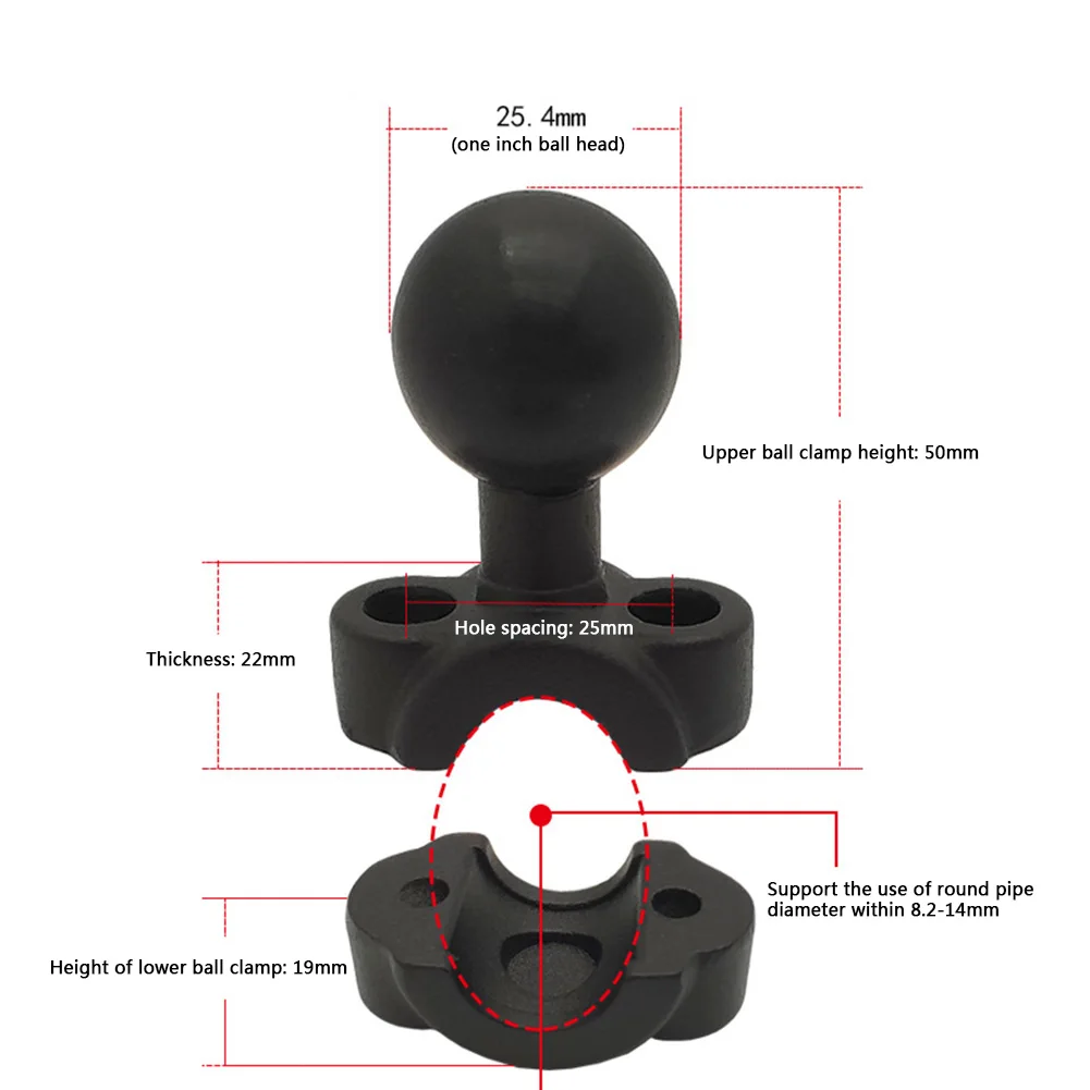 Clamp Ball Base Car Headrest Rail Holder Motorcycle Bicycle Handlebar Clip for 8.2-14mm Motorcycle Handlebar Side Mirror Stem